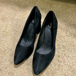 Clarks Black Suede Heels